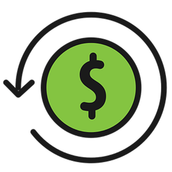 Green and black icon with a dollar sign for cash flow management
