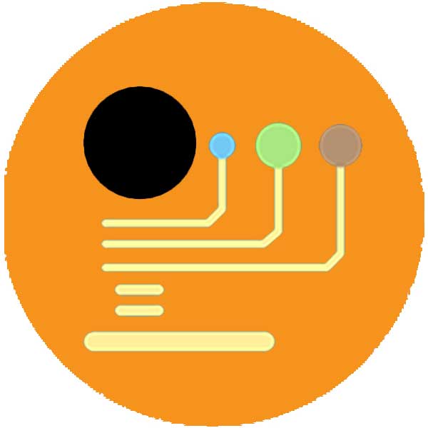 Round orange icon with contact symbols