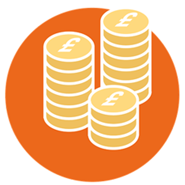 Orange icon with gold coins for individual tax services