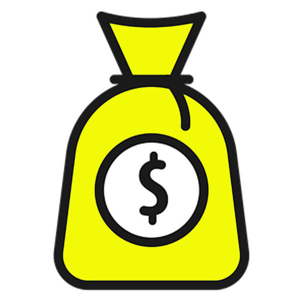 Yellow and black Icon of a bag of money for payroll