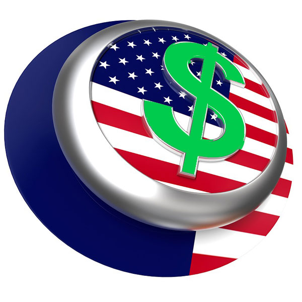 Icon with an American Flag and green dollar sign for tax services