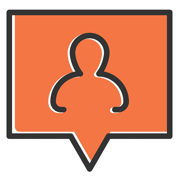 Orange icon with an outline of a man